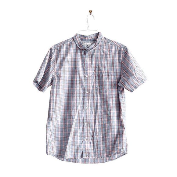 Quiksilver Mens Regular Fit Plaid Short Sleeve Button Up Shirt Blue Red Medium - Picture 1 of 6